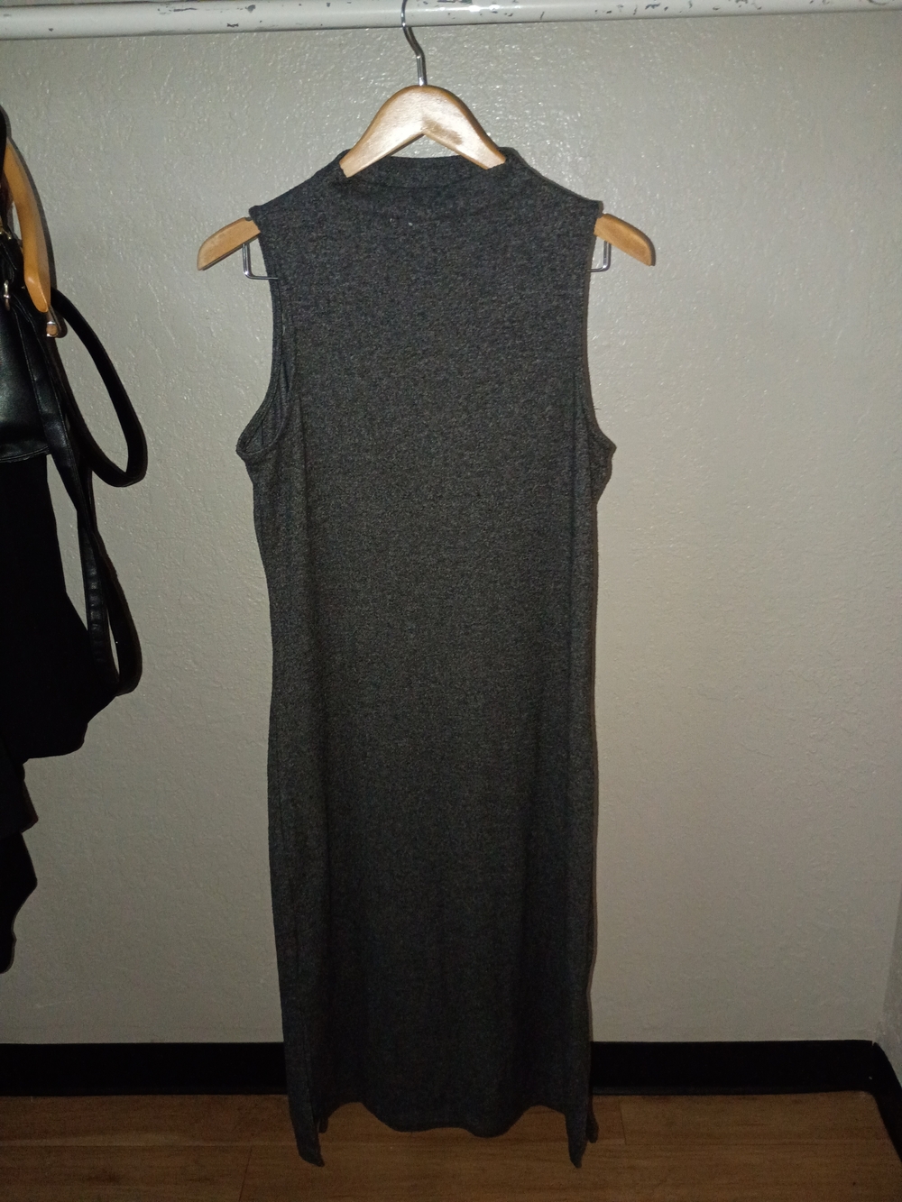 Sleeveless Mock Neck Midi Dress - Charcoal Gray